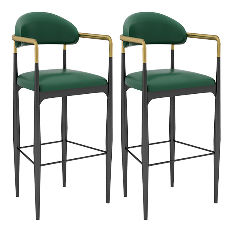 Scandinavian Metal Upholstered Counter Stools Armed Bar Stools with Footrest