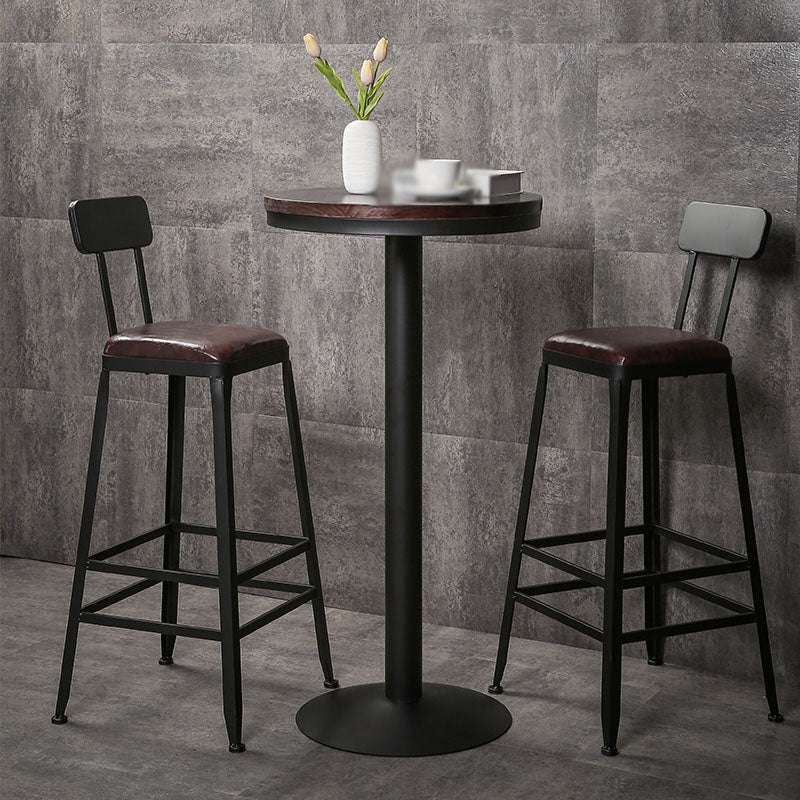 Wooden Square Seat Barstool Industrial Metal Counter Stool with Backrest