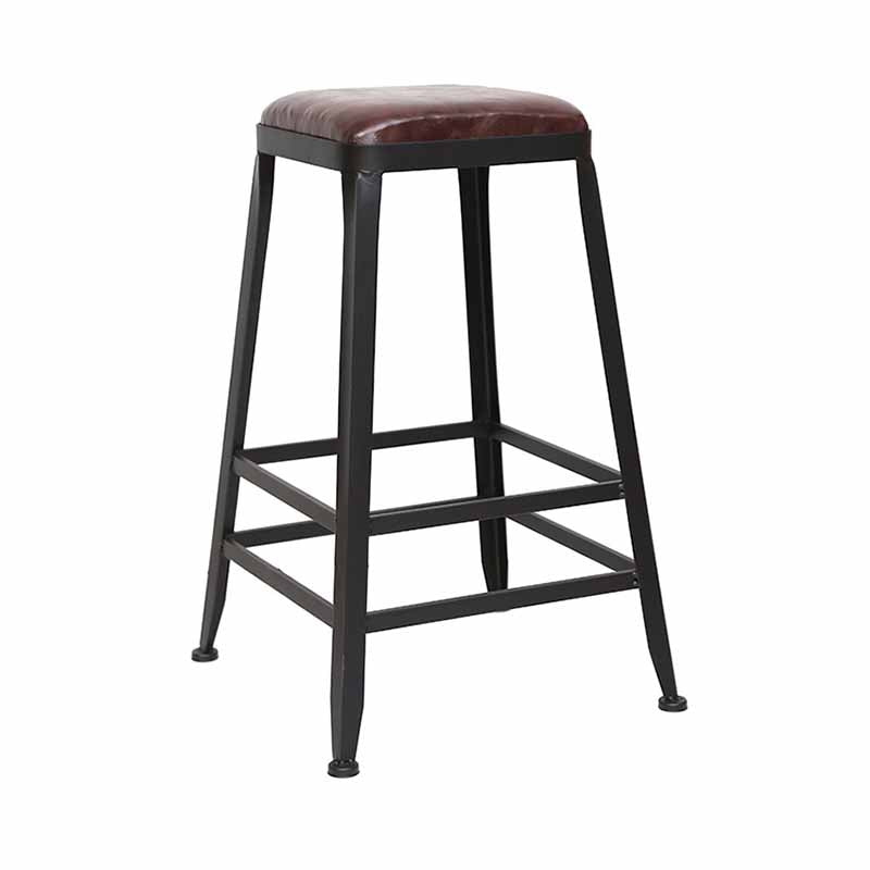 Wooden Square Seat Barstool Industrial Metal Counter Stool with Backrest