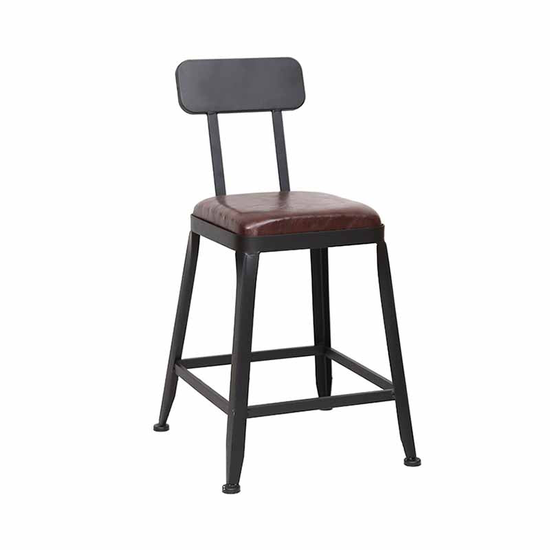 Wooden Square Seat Barstool Industrial Metal Counter Stool with Backrest