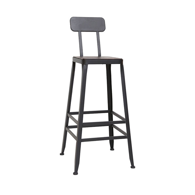 Wooden Square Seat Barstool Industrial Metal Counter Stool with Backrest