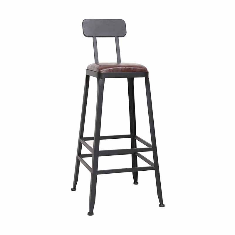 Wooden Square Seat Barstool Industrial Metal Counter Stool with Backrest