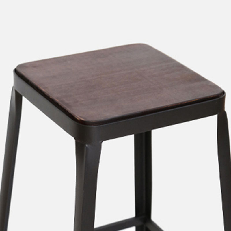 Wooden Square Seat Barstool Industrial Metal Counter Stool with Backrest
