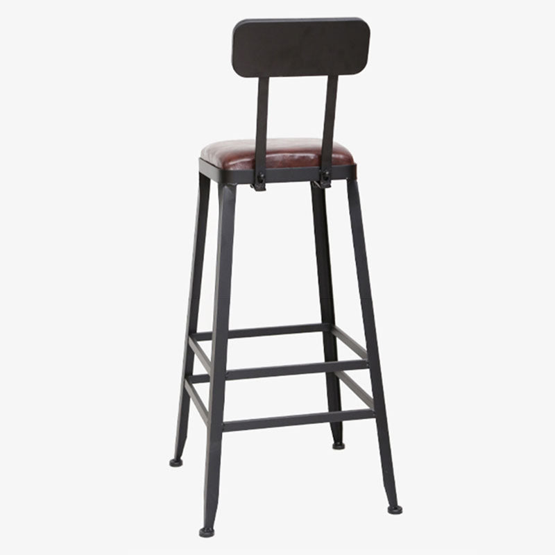 Wooden Square Seat Barstool Industrial Metal Counter Stool with Backrest