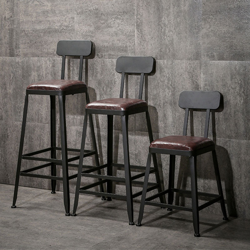 Wooden Square Seat Barstool Industrial Metal Counter Stool with Backrest