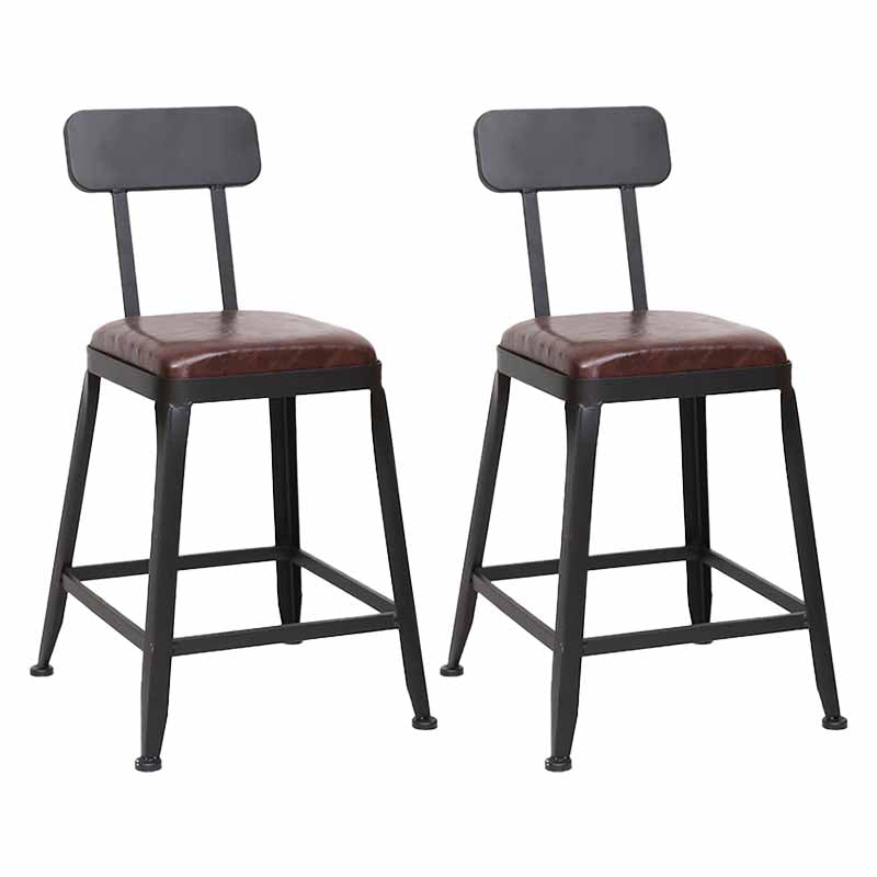Wooden Square Seat Barstool Industrial Metal Counter Stool with Backrest