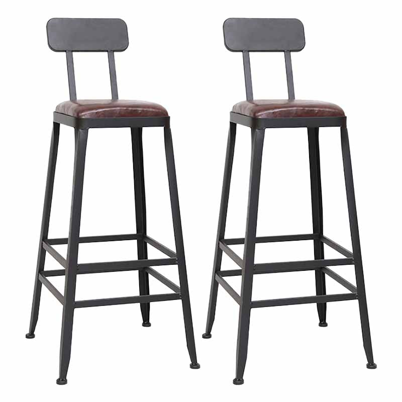 Wooden Square Seat Barstool Industrial Metal Counter Stool with Backrest