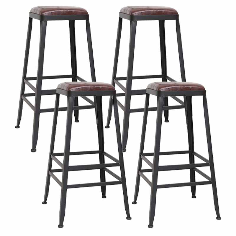 Wooden Square Seat Barstool Industrial Metal Counter Stool with Backrest