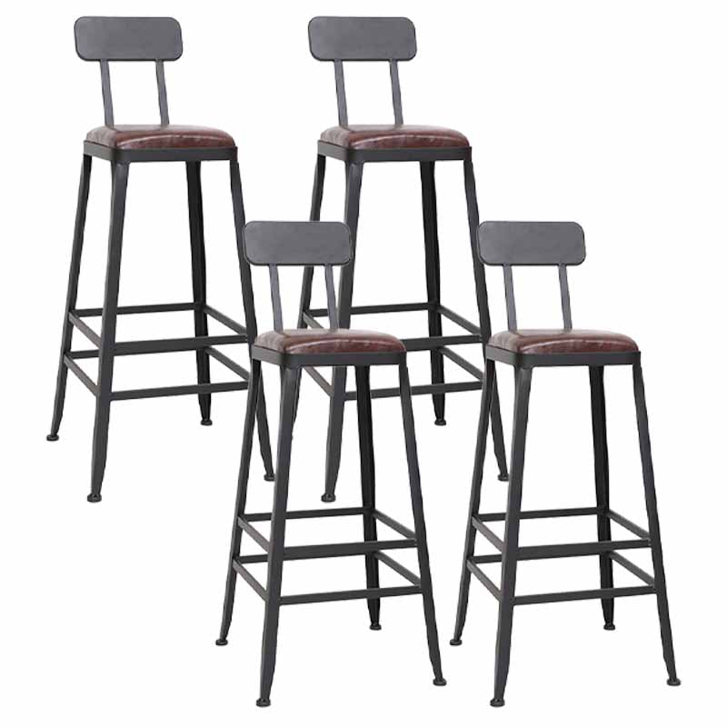 Wooden Square Seat Barstool Industrial Metal Counter Stool with Backrest