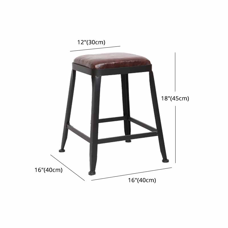 Wooden Square Seat Barstool Industrial Metal Counter Stool with Backrest
