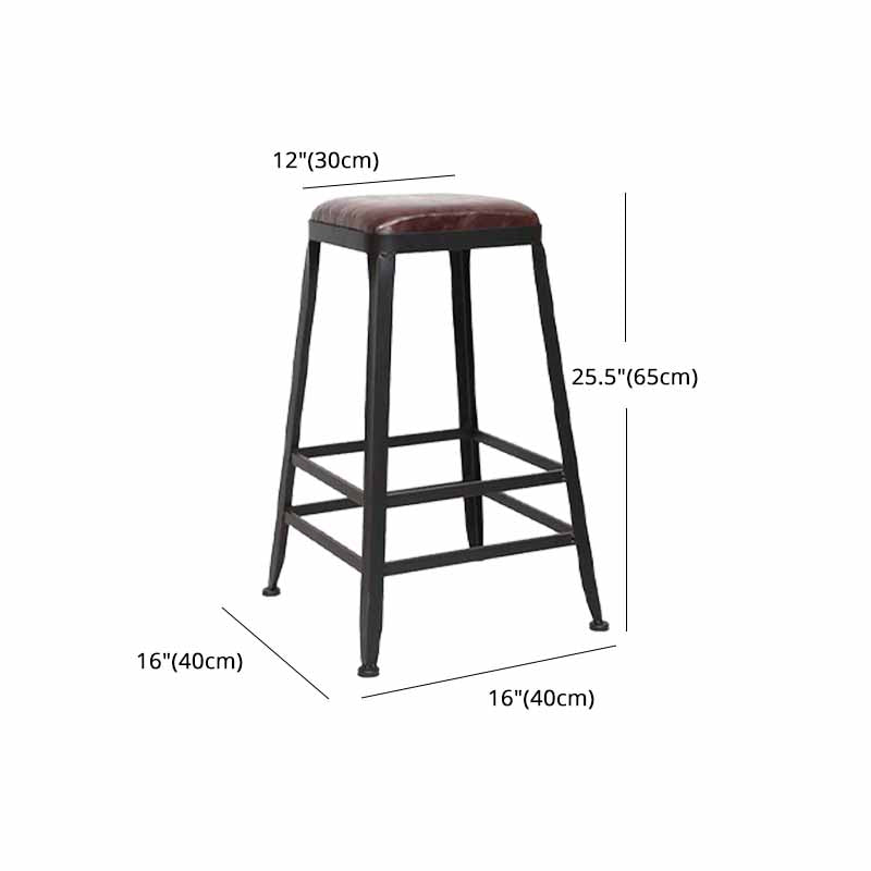 Wooden Square Seat Barstool Industrial Metal Counter Stool with Backrest