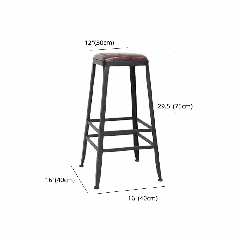 Wooden Square Seat Barstool Industrial Metal Counter Stool with Backrest