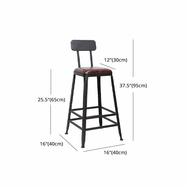 Wooden Square Seat Barstool Industrial Metal Counter Stool with Backrest