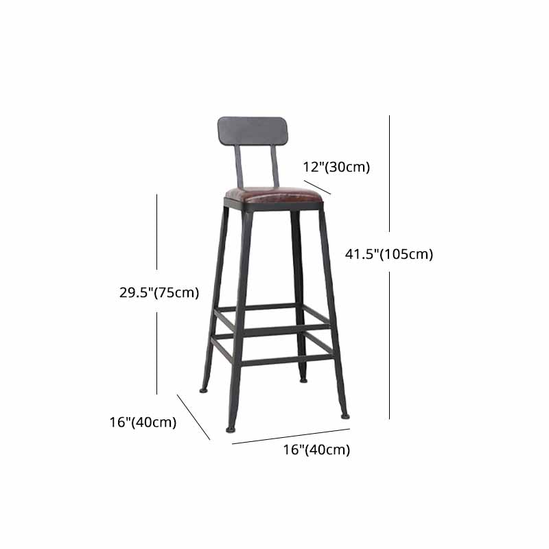 Wooden Square Seat Barstool Industrial Metal Counter Stool with Backrest