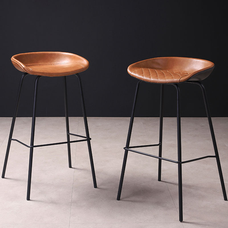 Leather Seat Barstool Industrial Metal Counter Stool with Low Back