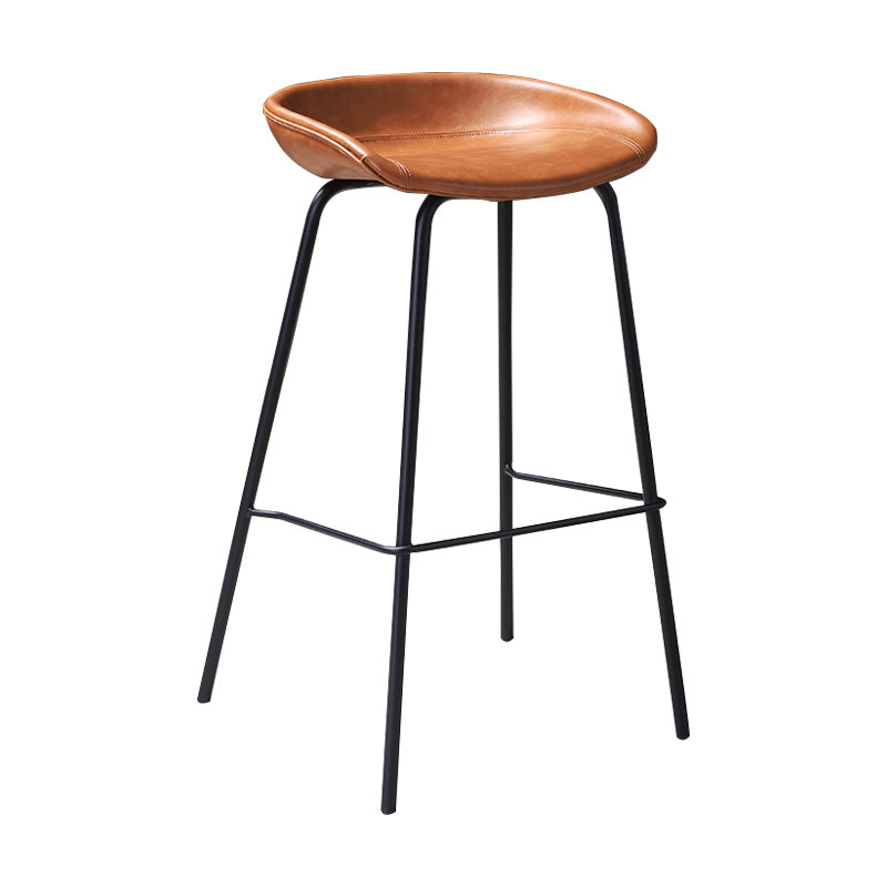 Leather Seat Barstool Industrial Metal Counter Stool with Low Back