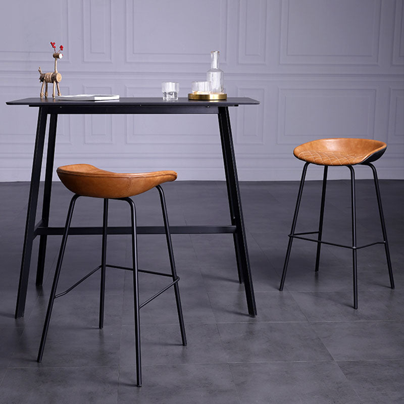 Leather Seat Barstool Industrial Metal Counter Stool with Low Back