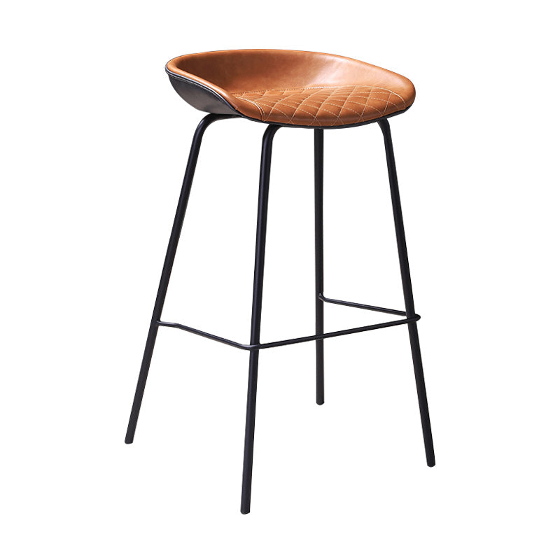 Leather Seat Barstool Industrial Metal Counter Stool with Low Back