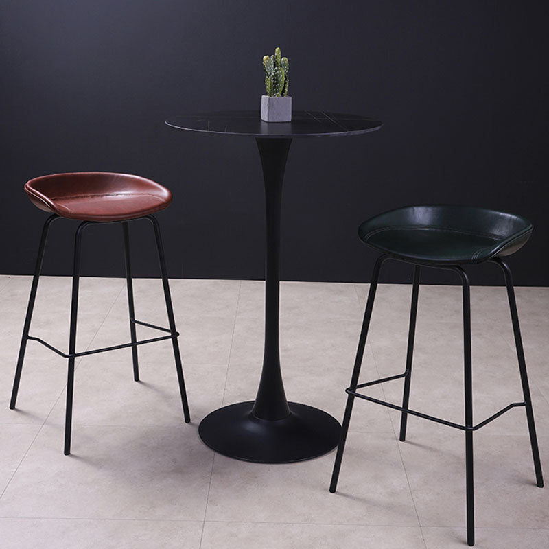 Leather Seat Barstool Industrial Metal Counter Stool with Low Back