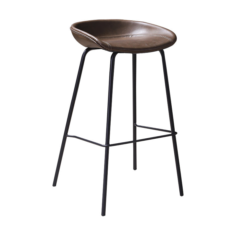 Leather Seat Barstool Industrial Metal Counter Stool with Low Back