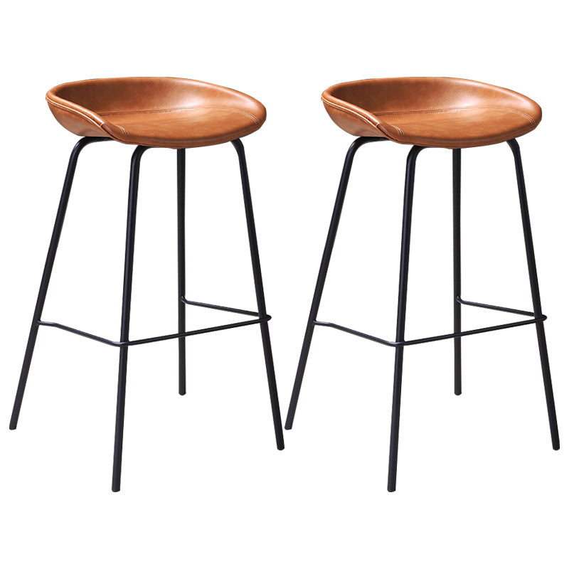 Leather Seat Barstool Industrial Metal Counter Stool with Low Back