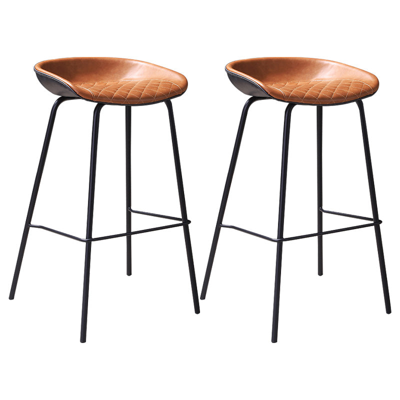 Leather Seat Barstool Industrial Metal Counter Stool with Low Back