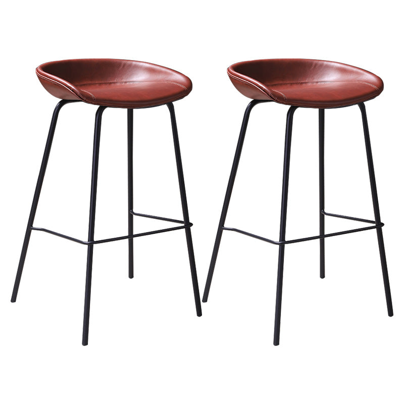 Leather Seat Barstool Industrial Metal Counter Stool with Low Back