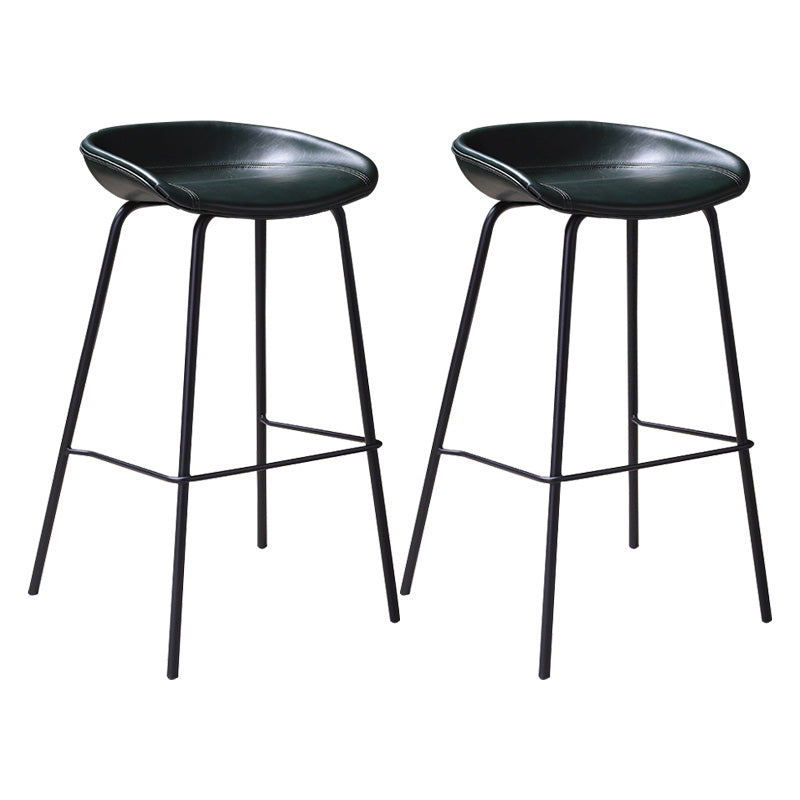 Leather Seat Barstool Industrial Metal Counter Stool with Low Back