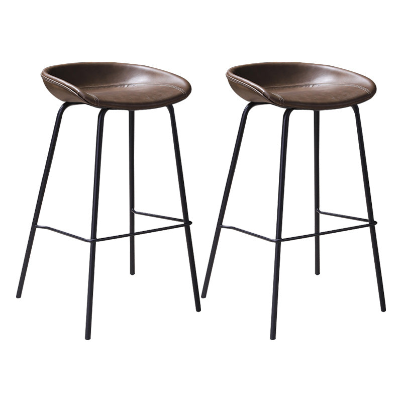 Leather Seat Barstool Industrial Metal Counter Stool with Low Back