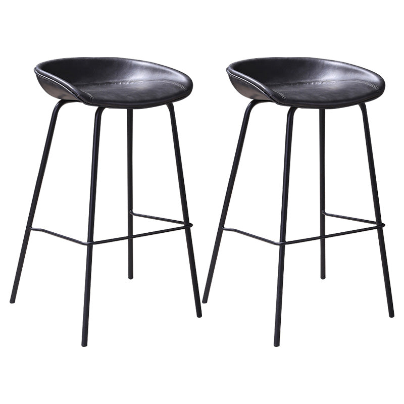 Leather Seat Barstool Industrial Metal Counter Stool with Low Back