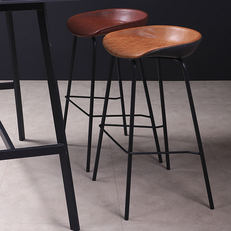 Leather Seat Barstool Industrial Metal Counter Stool with Low Back