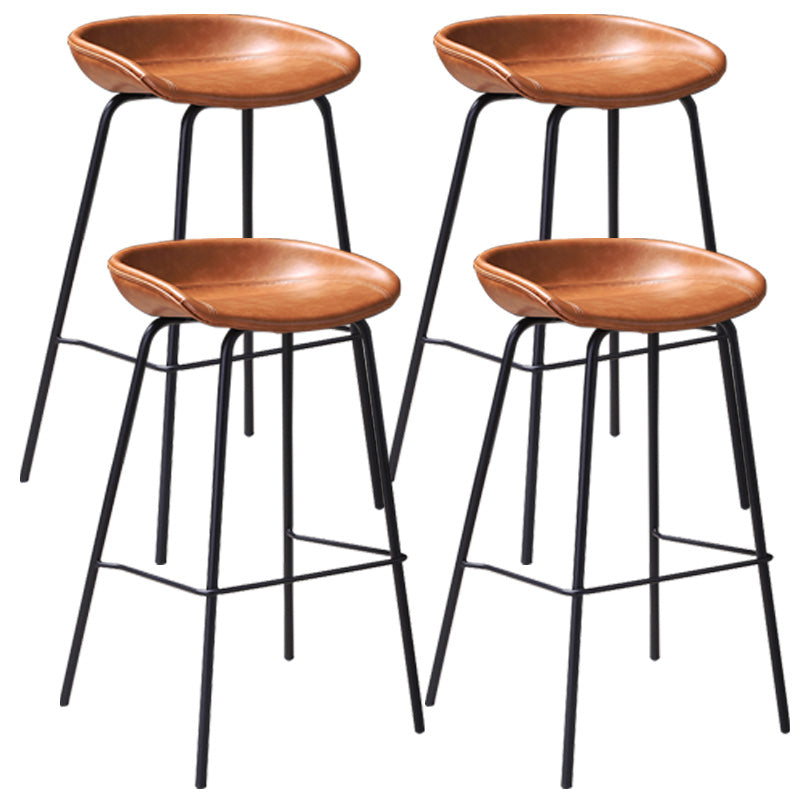 Leather Seat Barstool Industrial Metal Counter Stool with Low Back