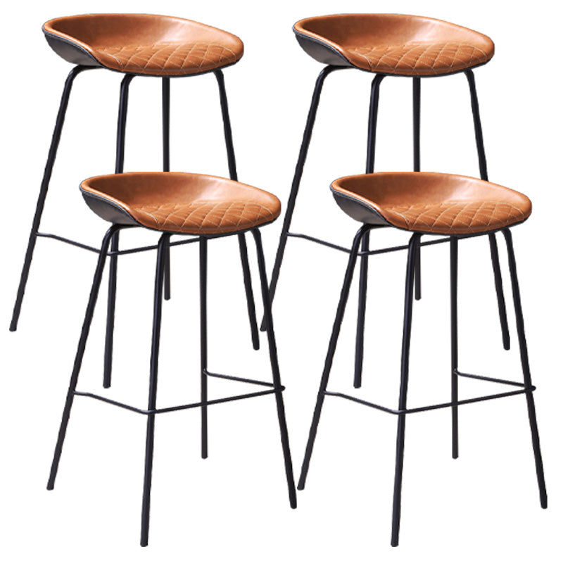 Leather Seat Barstool Industrial Metal Counter Stool with Low Back