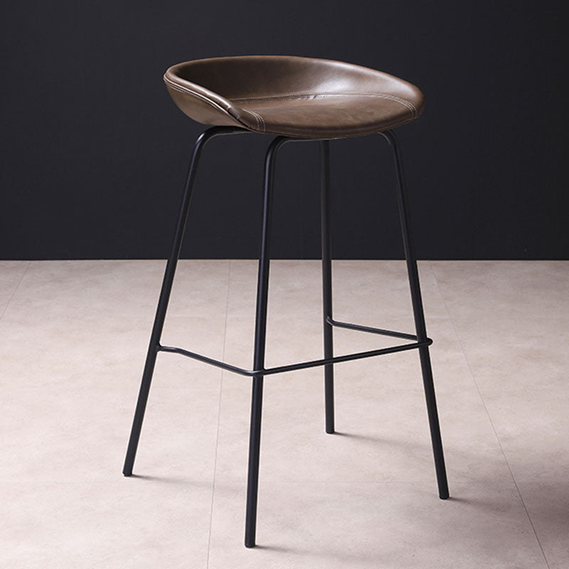 Leather Seat Barstool Industrial Metal Counter Stool with Low Back