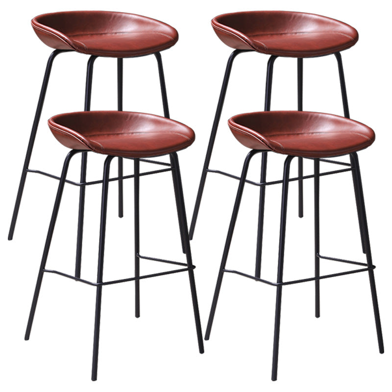 Leather Seat Barstool Industrial Metal Counter Stool with Low Back