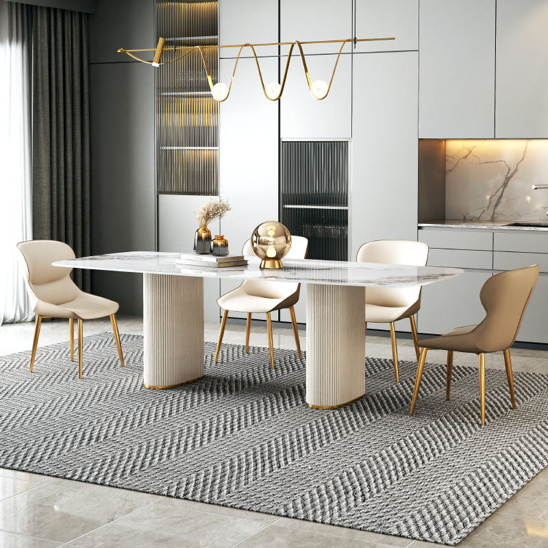 1/4/5/7/8 Pcs Dining Chairs Set Rectangle Dining Room Table Set with Double Pedestal