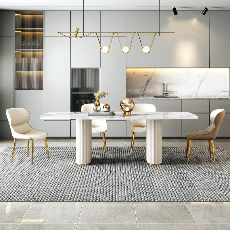 1/4/5/7/8 Pcs Dining Chairs Set Rectangle Dining Room Table Set with Double Pedestal