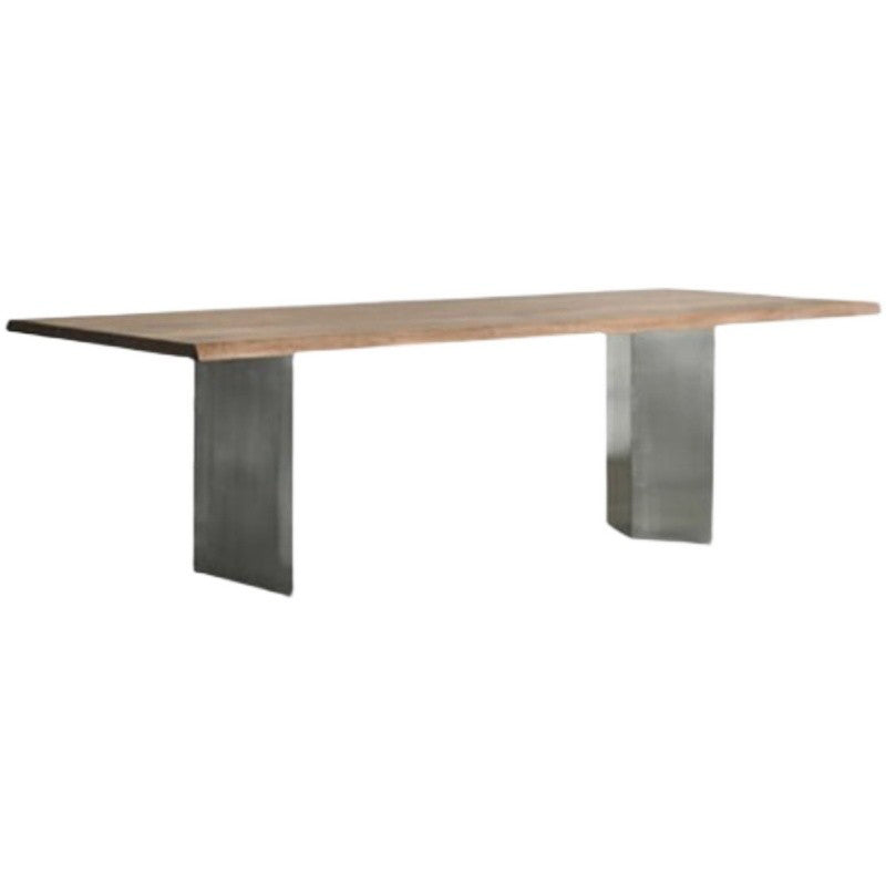 Industrial Pine Wood Table for Restaurant Rectangle Dining Table with Metal Double Pedestal