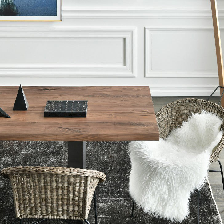 Industrial Pine Wood Table for Restaurant Rectangle Dining Table with Metal Double Pedestal