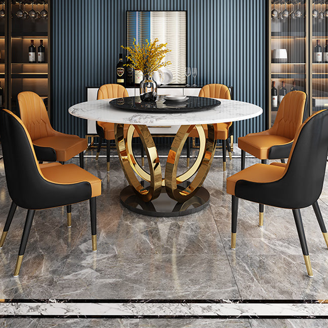 Traditionele luxe ronde eettafel Marmeren binnentafel met voetstuk