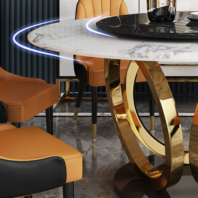 Traditionele luxe ronde eettafel Marmeren binnentafel met voetstuk