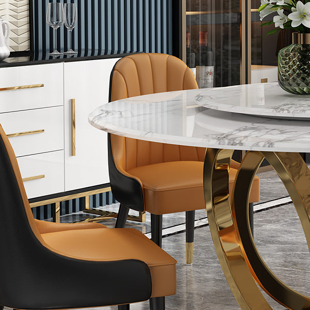 Traditionele luxe ronde eettafel Marmeren binnentafel met voetstuk