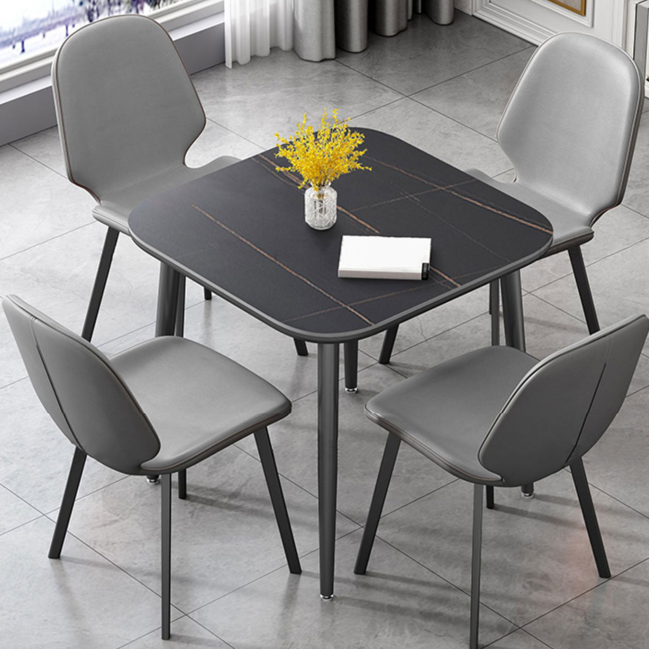 Mesa de comedor industrial de metal mesa de piedra sinterizada con 4 patas