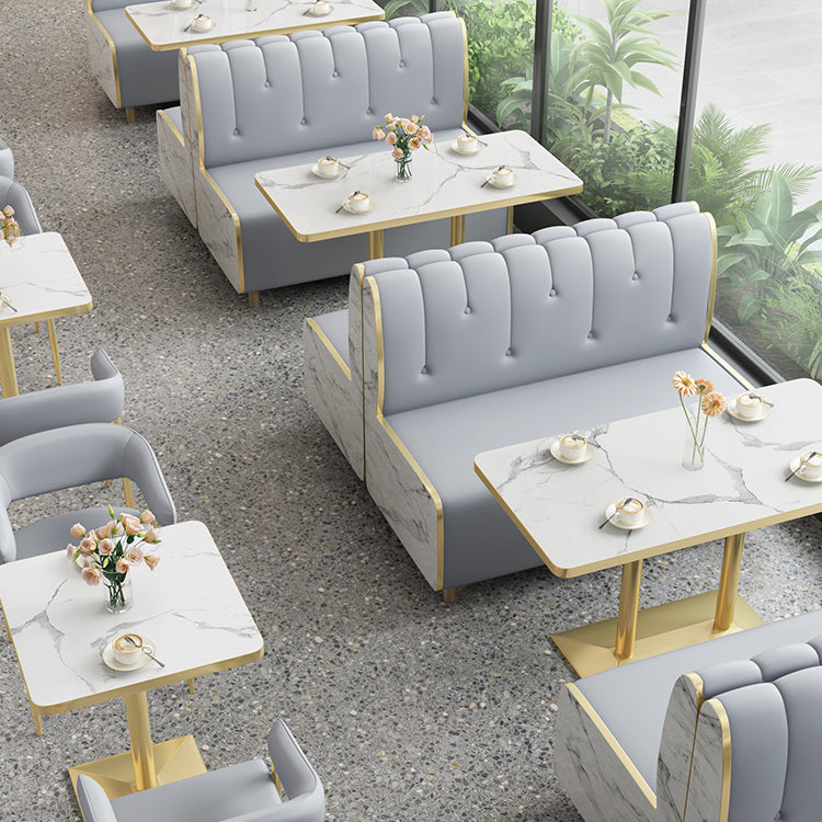 Industrial White Table for Restaurant Dining Table with Metal Base in Gold