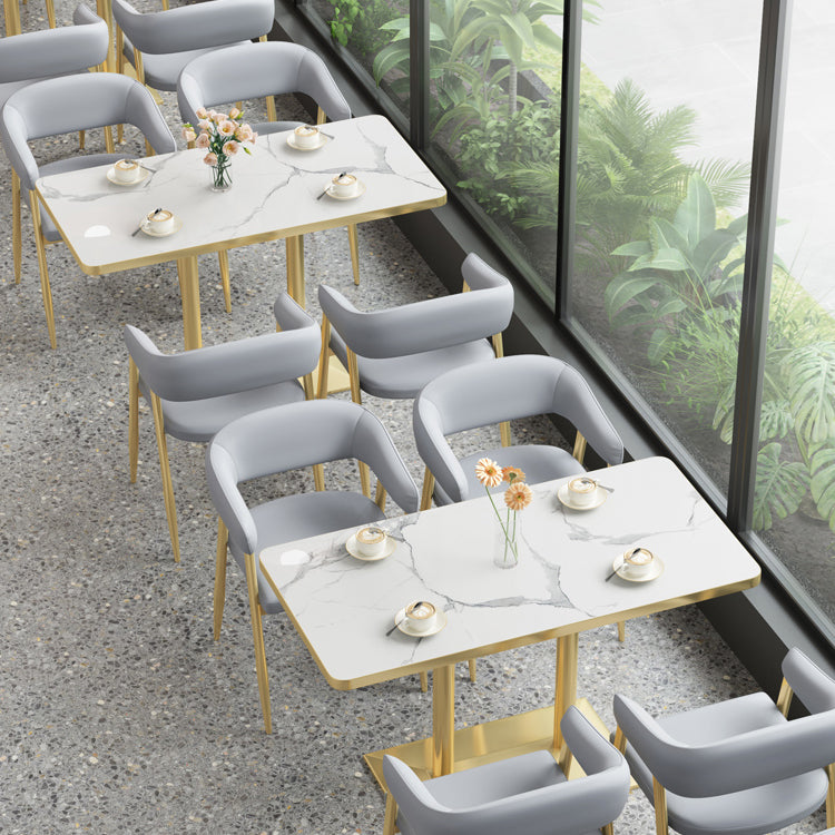 Industrial White Table for Restaurant Dining Table with Metal Base in Gold