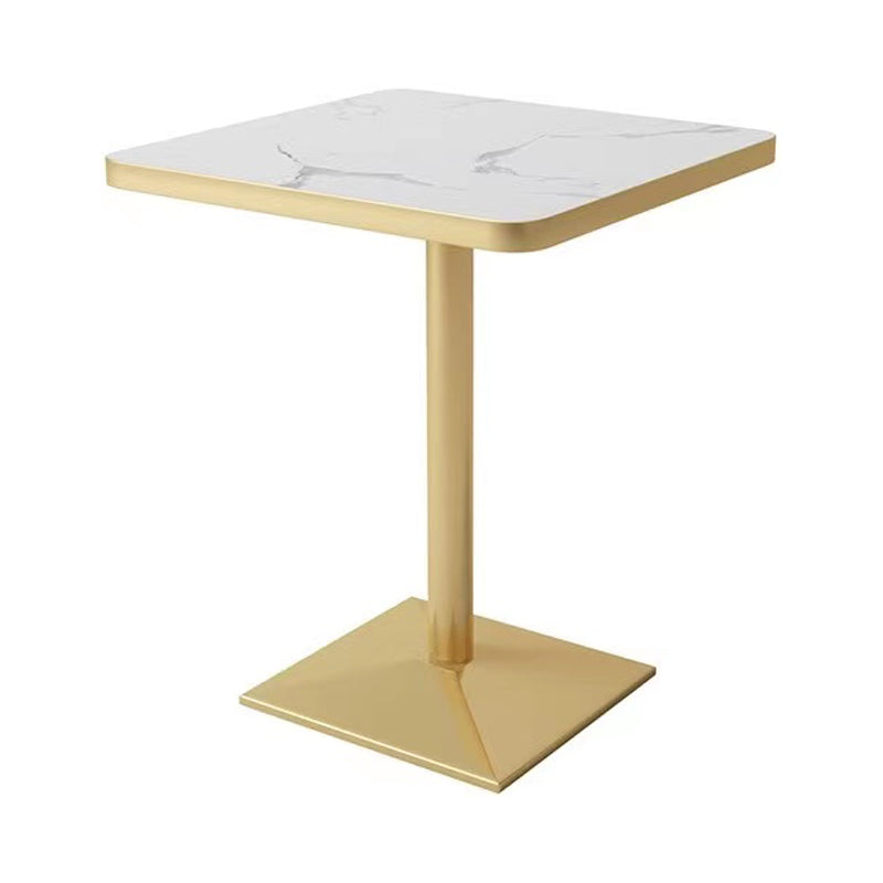 Industrial White Table for Restaurant Dining Table with Metal Base in Gold
