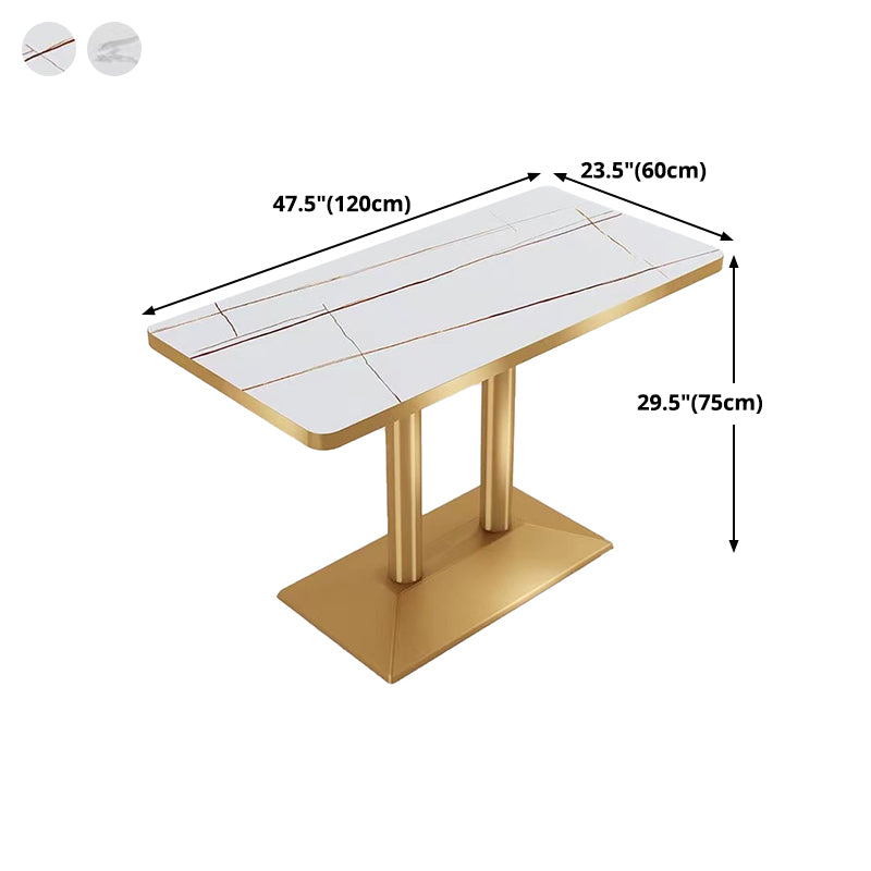 Industrial White Table for Restaurant Dining Table with Metal Base in Gold