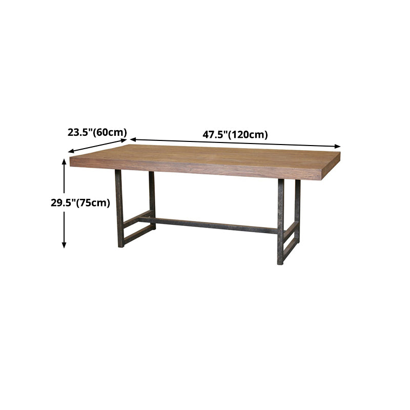 Mesa de comedor industrial rectangular de metal, mesa superior de madera maciza de pino con base de caballete