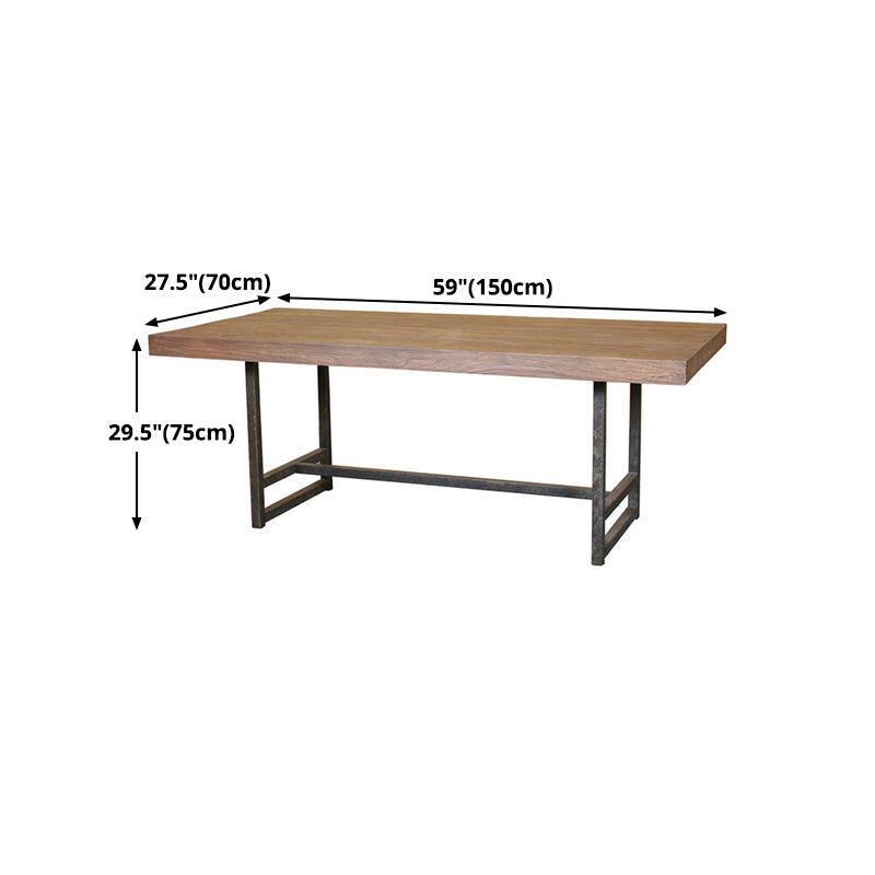 Mesa de comedor industrial rectangular de metal, mesa superior de madera maciza de pino con base de caballete