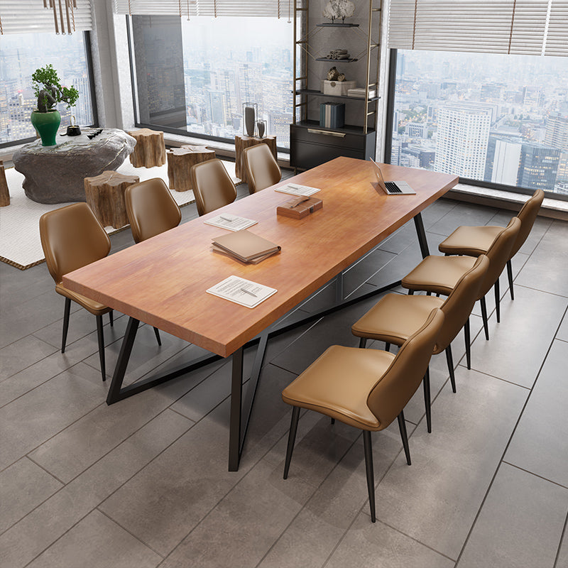 Metal Industrial Rectangle Dining Table Pine Wood Top Table for Kitchen